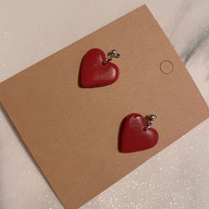 handmade polymer clay earrings Heart Red Womens Jewerly Valentine’s
